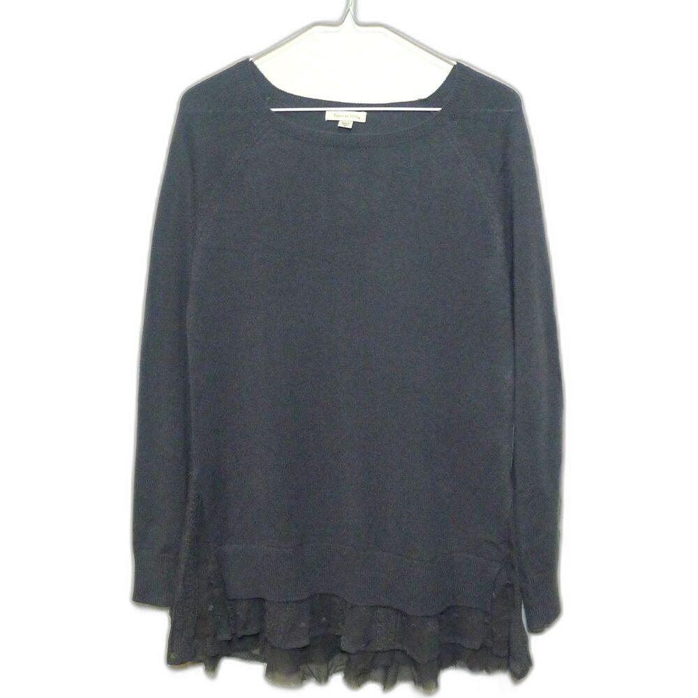 Garnet Hill Shirttail Cashmere Sweater - Charcoal Gray S